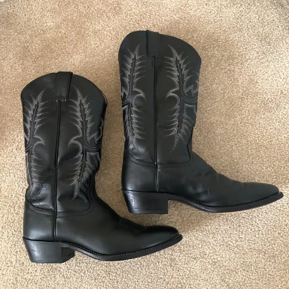 Tony Lama Black Cowboy Boots - Picture 3 of 11